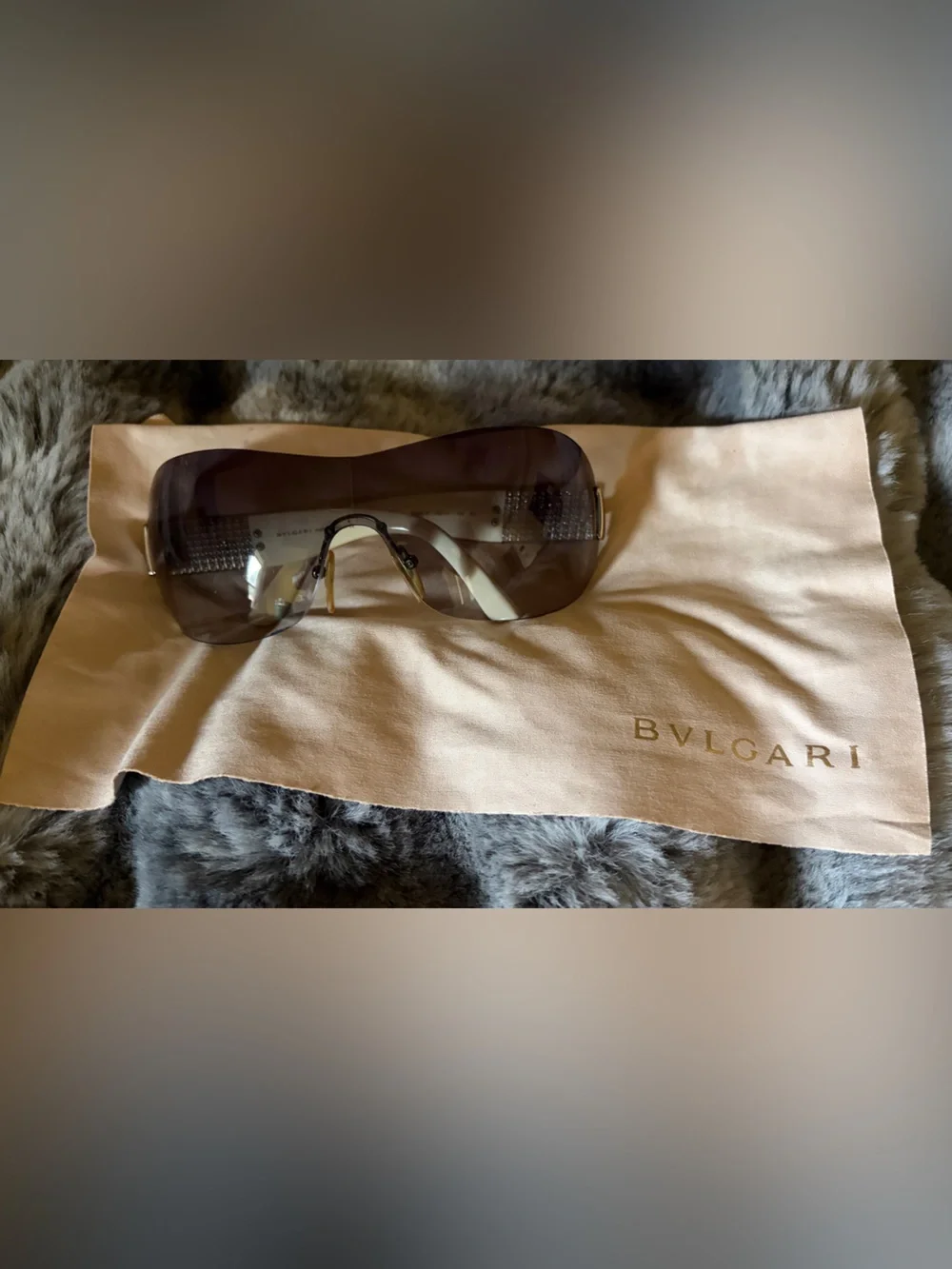 BVLGARI White and Brown woman Shield Sunglasses - Designer Made in Italy